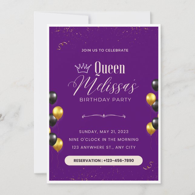 Invitación de cumpleaños editable con globos (Anverso)