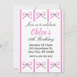 Invitación de cumpleaños editable con lazo rosa