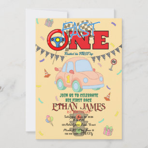 Invitación de cumpleaños editable de coche de carr