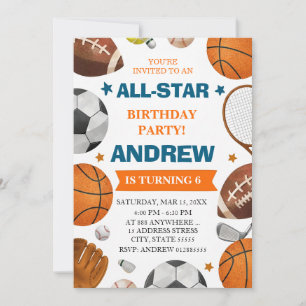Invitación de cumpleaños editable de deportes All