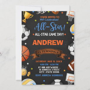Invitación de cumpleaños editable de deportes All