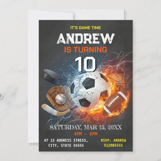 Invitación de cumpleaños editable de deportes All  (Anverso)