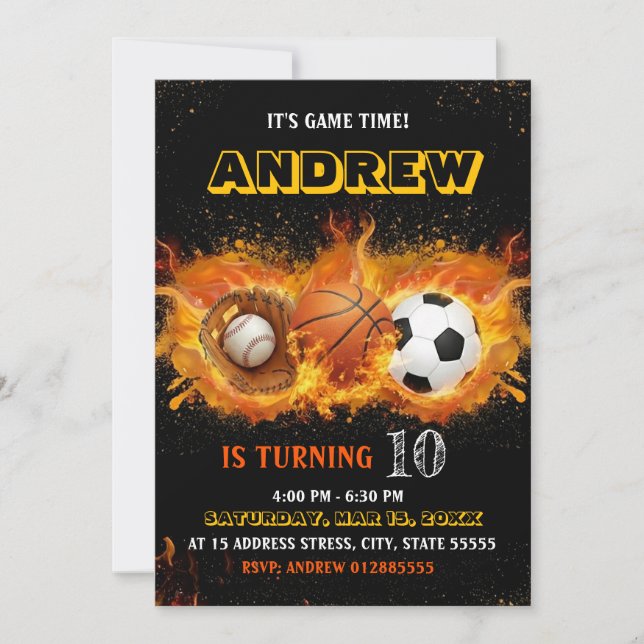Invitación de cumpleaños editable de deportes All  (Anverso)