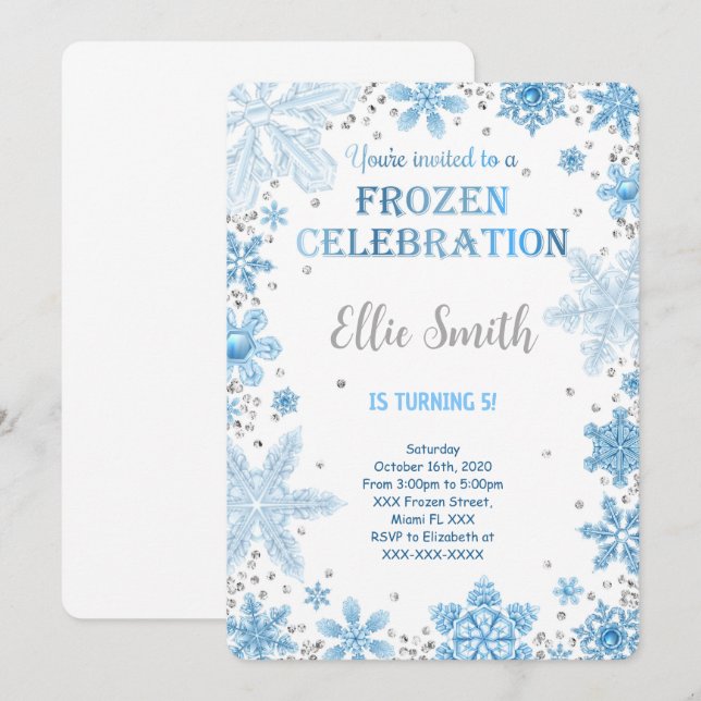 Invitación de cumpleaños editable de Frozen (Anverso / Reverso)