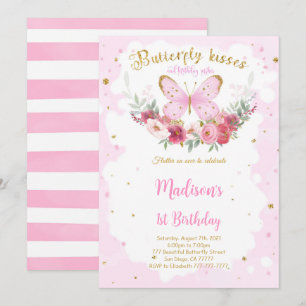 Invitación de cumpleaños editable de mariposa