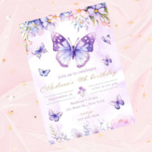 Invitación de cumpleaños editable de mariposa mora
