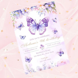 Invitación de cumpleaños editable de mariposa mora