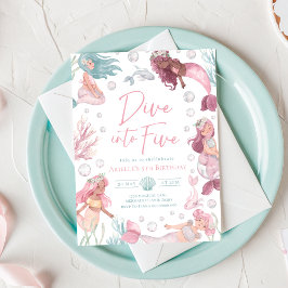 Invitación de cumpleaños editable de sirena de 5 a