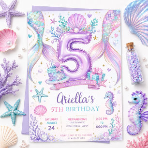 Invitación de cumpleaños editable de sirena para 5