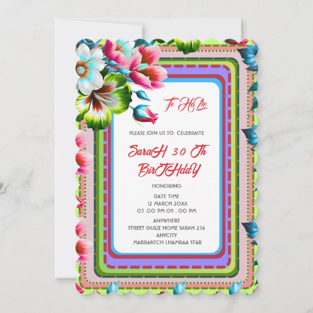 Invitación de cumpleaños editable dibujada a mano (Anverso)