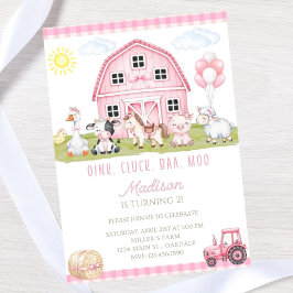 Invitación de cumpleaños editable Granja Rosa - de