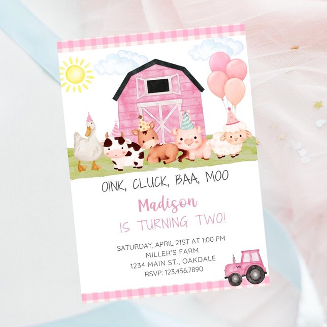 Invitación de cumpleaños editable granja rosa - te (Subido por el creador)