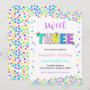 Invitación de cumpleaños editable niña edad 3