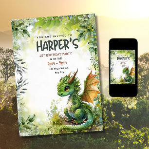 Invitación de cumpleaños editable para dragón 1er 