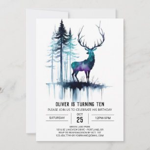 Invitación de cumpleaños editable para Forest Stag