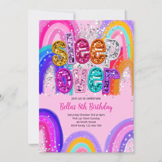 Invitación de cumpleaños editable para pijamada a  (Anverso)
