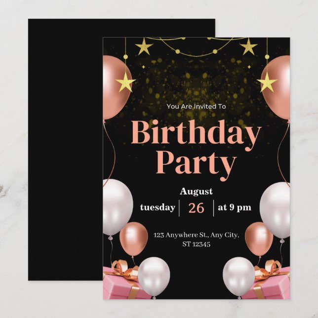 Invitación de cumpleaños editable – Personalizada  (Anverso / Reverso)