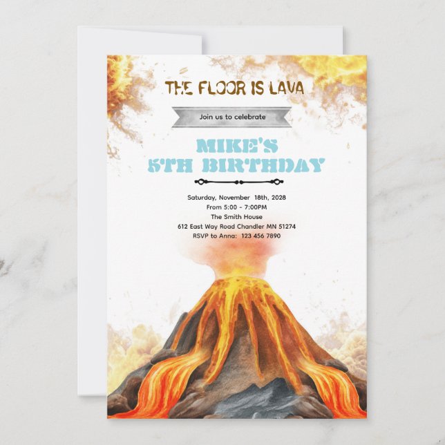 invitación de cumpleaños El suelo es lava (Anverso)