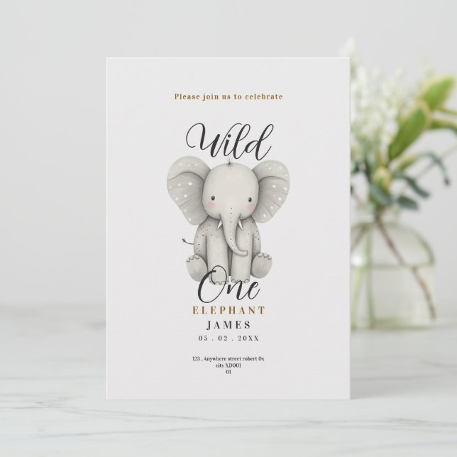 invitación de cumpleaños elefante lindo salvaje pr (Anverso de pie)