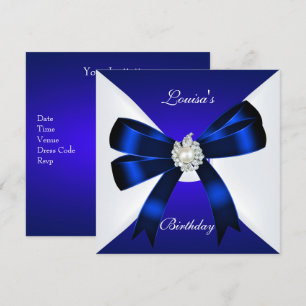 Invitación de cumpleaños elegante azul real perla 