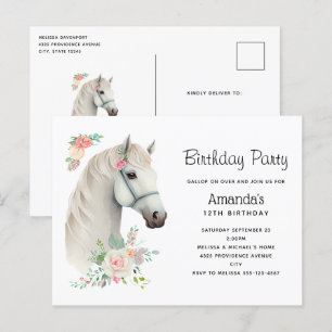 Invitación de cumpleaños Elegante Caballo Blanco B