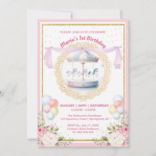 Invitación de cumpleaños elegante carrusel de past
