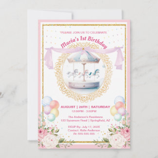 Invitación de cumpleaños elegante carrusel de past