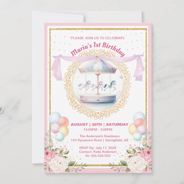 Invitación de cumpleaños elegante carrusel de past (Anverso)