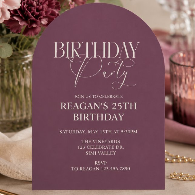 Invitación de cumpleaños elegante con arco malva (Subido por el creador)