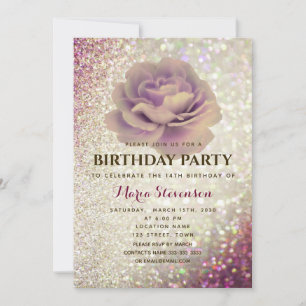 Invitación de cumpleaños elegante con brillo rosa