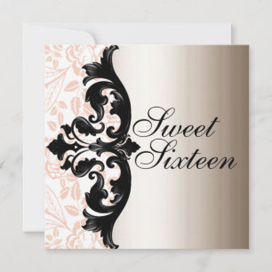 Invitación de cumpleaños elegante con damasco rosa