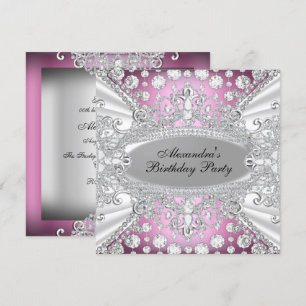 Invitación de cumpleaños elegante con diamante ros