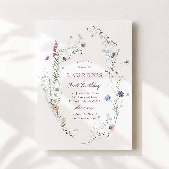 Invitación de cumpleaños elegante con flores silve (Subido por el creador)