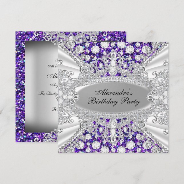 Invitación de cumpleaños elegante con joyas de dia (Anverso / Reverso)