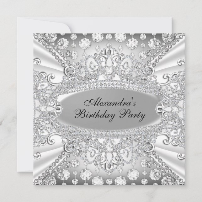 Invitación de cumpleaños elegante con joyas de dia (Anverso)