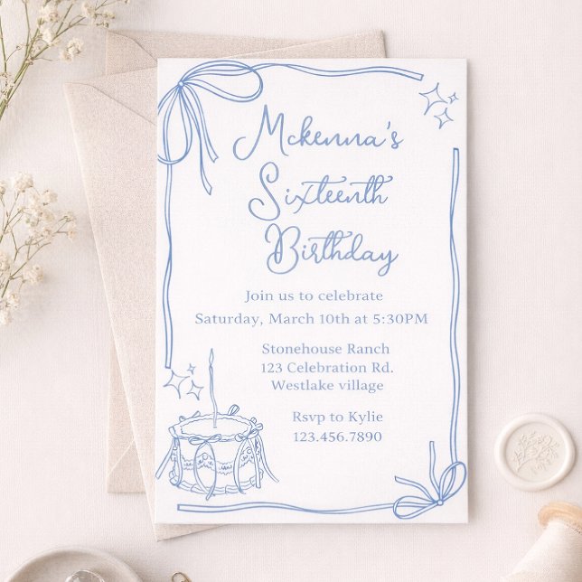 Invitación de cumpleaños elegante con lazo azul pa (Subido por el creador)