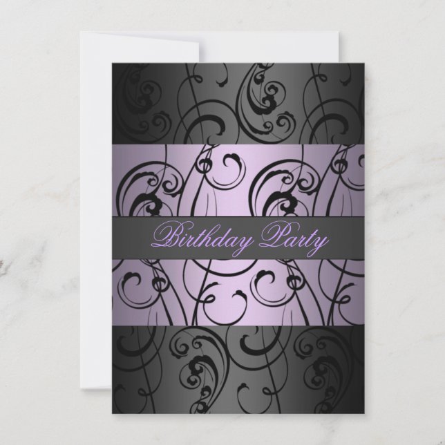 Invitación de cumpleaños elegante con remolino púr (Anverso)