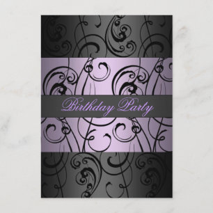 Invitación de cumpleaños elegante con remolino púr