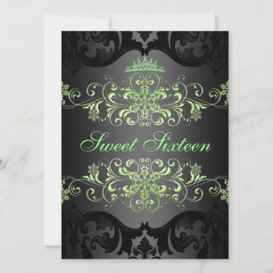 Invitación de cumpleaños elegante damasco tiara du
