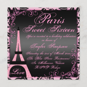 Invitación de cumpleaños elegante de Black & Pink