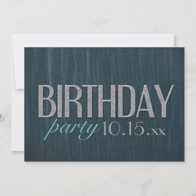 Invitación de cumpleaños elegante de mezclilla azu (Anverso)
