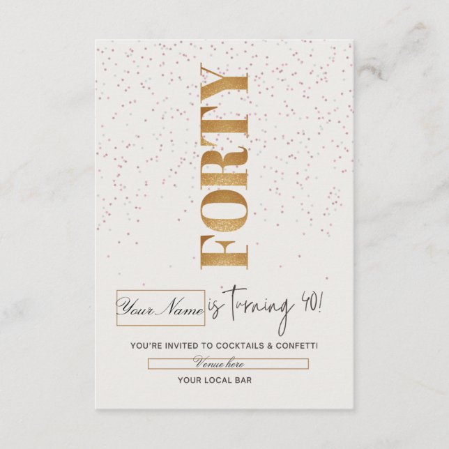 Invitación de cumpleaños elegante de oro "Cuarenta (Anverso)
