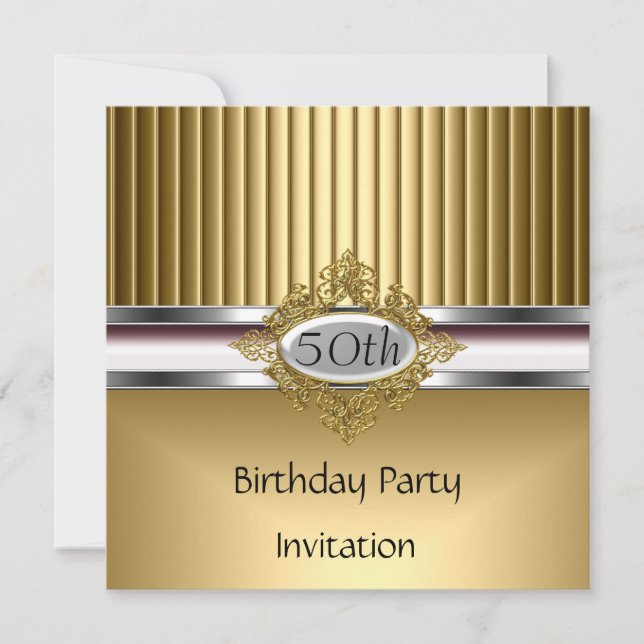 Invitación de Cumpleaños Elegante Dorado (Anverso)