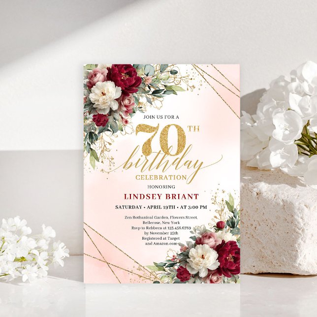 Invitación de cumpleaños elegante dorado 70 y fabu (70 and Fabulous Elegant Gold Birthday Invitation)
