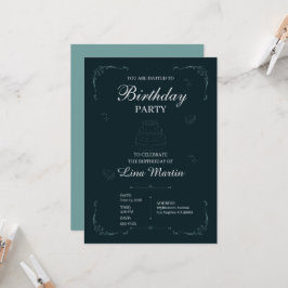 Invitación de cumpleaños elegante en azul turquesa