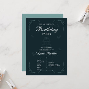 Invitación de cumpleaños elegante en azul turquesa