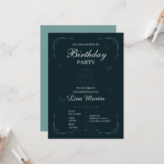 Invitación de cumpleaños elegante en azul turquesa