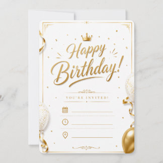 Invitación de cumpleaños elegante en blanco y dora