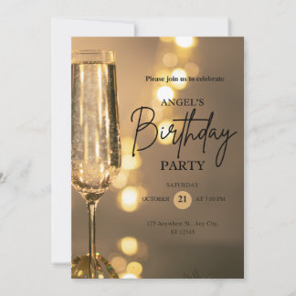 Invitación de cumpleaños elegante en negro y dorad