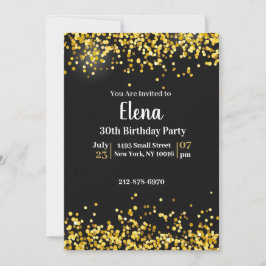 Invitación de cumpleaños elegante en negro y dorad